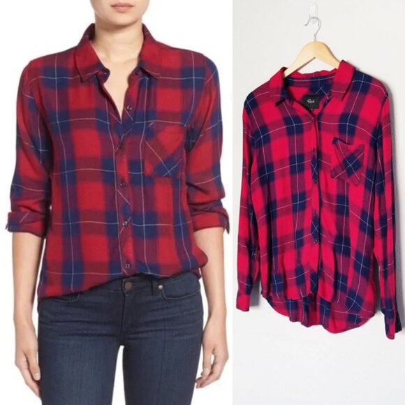 Rails Hunter Plaid Button Down Flannel Shirt M Ruby Navy Check Soft Cozy $178 - Picture 1 of 15